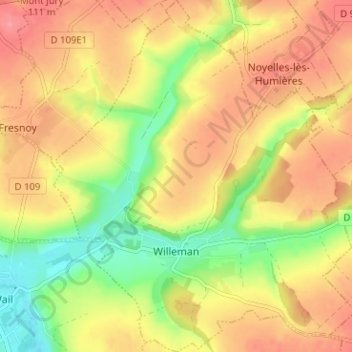 Willeman topographic map, elevation, terrain