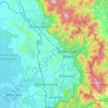 Hulu Selangor topographic map, elevation, terrain