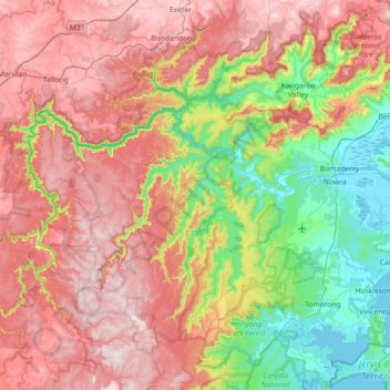 Shoalhaven River topographic map, elevation, terrain