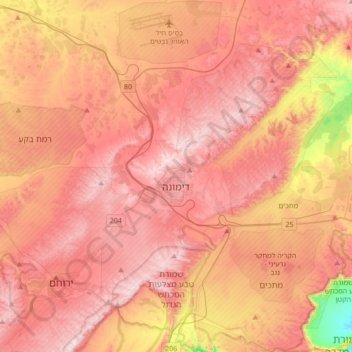 Dimona topographic map, elevation, terrain
