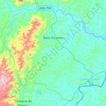 Belo Oriente topographic map, elevation, terrain