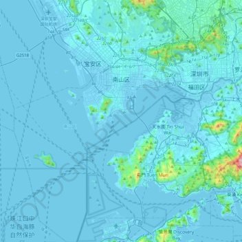 Nanshan District topographic map, elevation, terrain