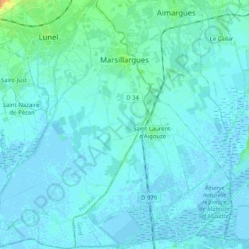 Marsillargues topographic map, elevation, terrain