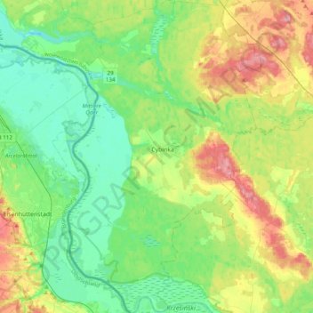 gmina Cybinka topographic map, elevation, terrain