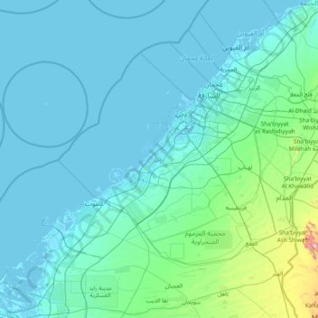 Dubai topographic map, elevation, terrain