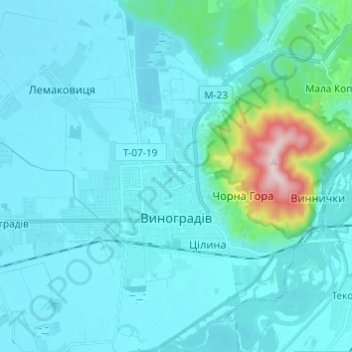 Vynohradiv topographic map, elevation, terrain