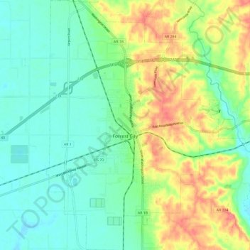 Forrest City Topographic Map, Elevation, Terrain