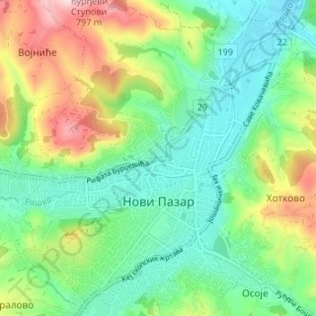 Novi Pazar topographic map, elevation, terrain