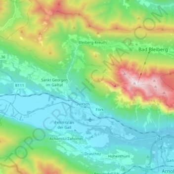 Nötsch im Gailtal topographic map, elevation, terrain