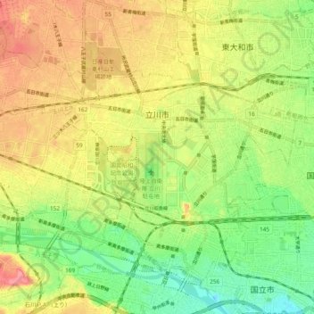 Tachikawa topographic map, elevation, terrain