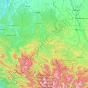 Maykopsky District topographic map, elevation, terrain