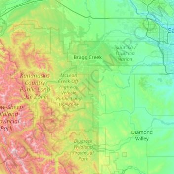 Elbow River Topographic Map, Elevation, Terrain