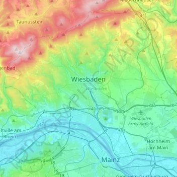Wiesbaden topographic map, elevation, terrain