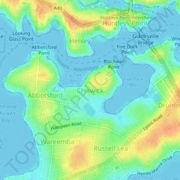 Chiswick topographic map, elevation, terrain