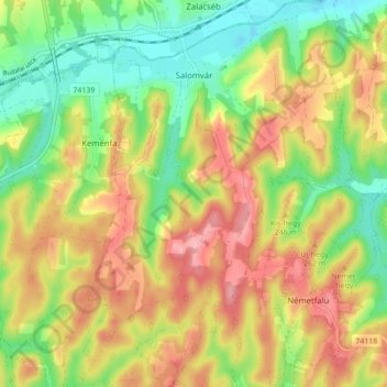 Salomvár topographic map, elevation, terrain