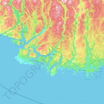 Lyngdal topographic map, elevation, terrain