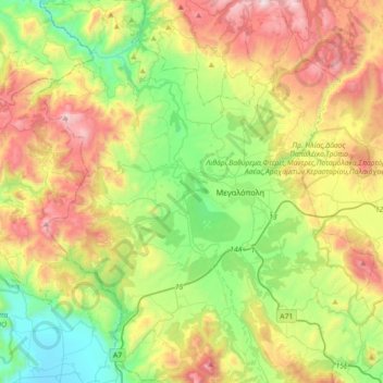 Δημοτική Ενότητα Μεγαλόπολης topographic map, elevation, terrain