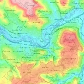 Bath topographic map, elevation, terrain