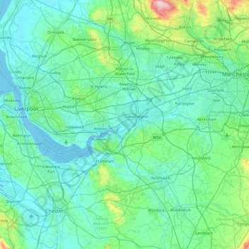 Mersey topographic map, elevation, terrain