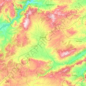 Çorum Merkez topographic map, elevation, terrain