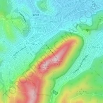 Aria Protejată Muntele Tâmpa topographic map, elevation, terrain