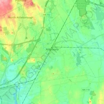 Attleboro topographic map, elevation, terrain