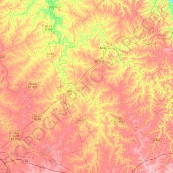 Bourbon County topographic map, elevation, terrain