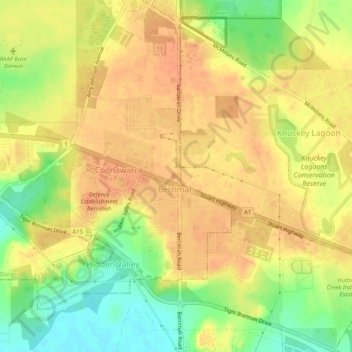 Berrimah topographic map, elevation, terrain