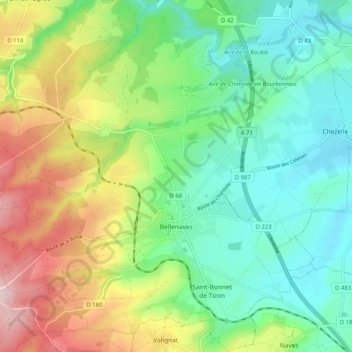 Bellenaves topographic map, elevation, terrain