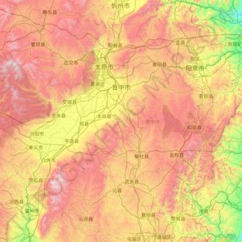 Jinzhong City topographic map, elevation, terrain