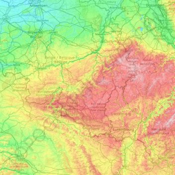 Wallonia topographic map, elevation, terrain