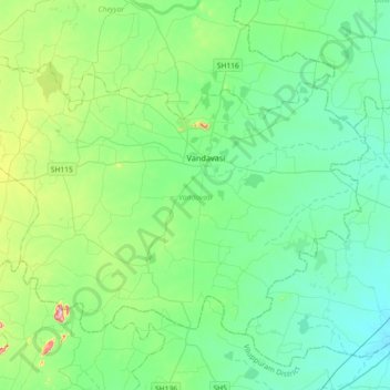 Vandavasi topographic map, elevation, terrain