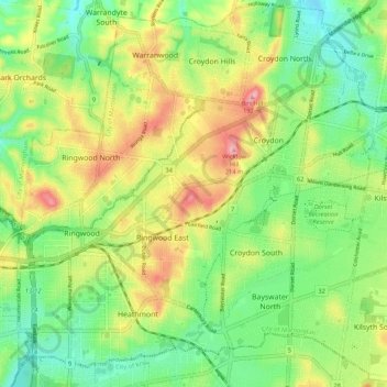 City of Maroondah topographic map, elevation, terrain