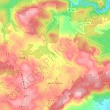 Sainte-Brigitte topographic map, elevation, terrain