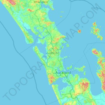 Auckland topographic map, elevation, terrain