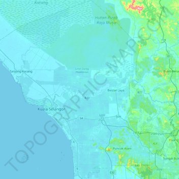 Kuala Selangor topographic map, elevation, terrain