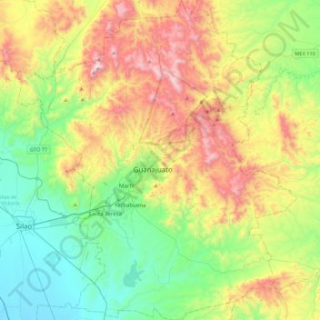 Guanajuato topographic map, elevation, terrain