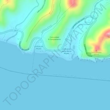 Playa Mizata topographic map, elevation, terrain