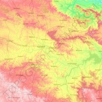 Nanded topographic map, elevation, terrain