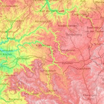 Hohenlohe topographic map, elevation, terrain