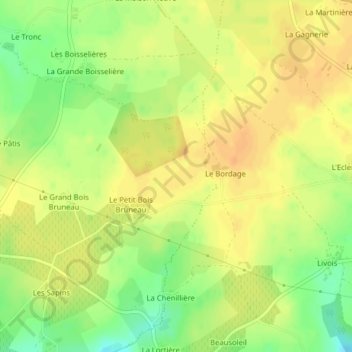 Pays de la Loire topographic map, elevation, terrain