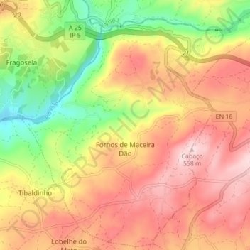 Fornos de Maceira Dão topographic map, elevation, terrain