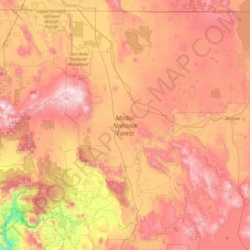 Modoc National Forest topographic map, elevation, terrain