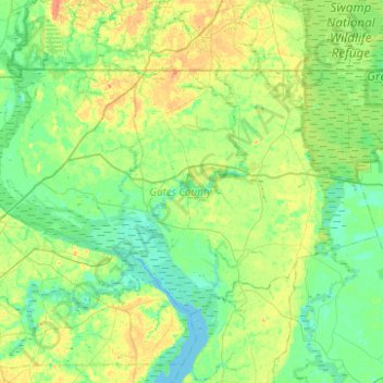 Gates County topographic map, elevation, terrain