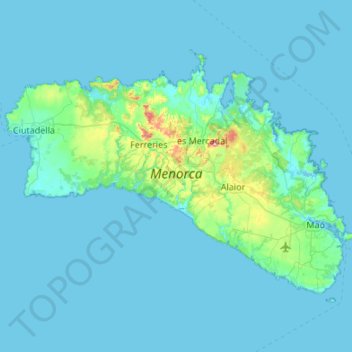 Menorca topographic map, elevation, terrain