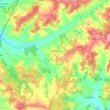 Nonac topographic map, elevation, terrain