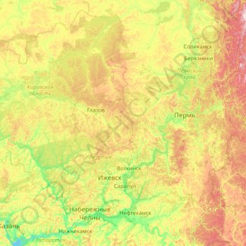 Kama River topographic map, elevation, terrain