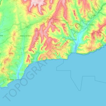 East Devon National Landscape topographic map, elevation, terrain