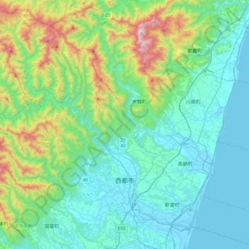 Saito topographic map, elevation, terrain