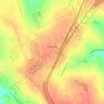 Pomichna topographic map, elevation, terrain